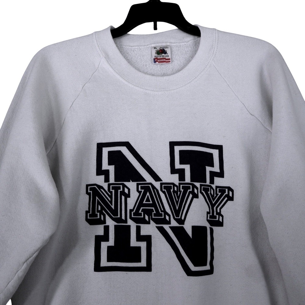 Vintage 90s Navy Sweatshirt Mens L White Military College Football USA made